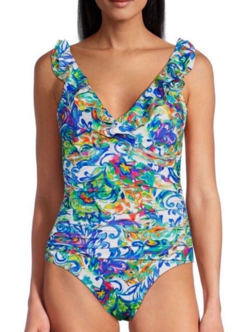 LAUREN RALPH LAUREN women 
Floral Ruffle One Piece Swimsuit  Size 10